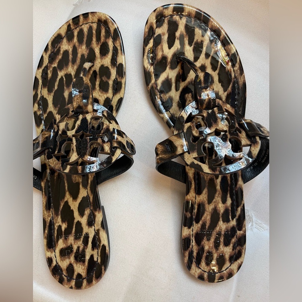 Tory Burch Patent Animal Print Miller Sandals